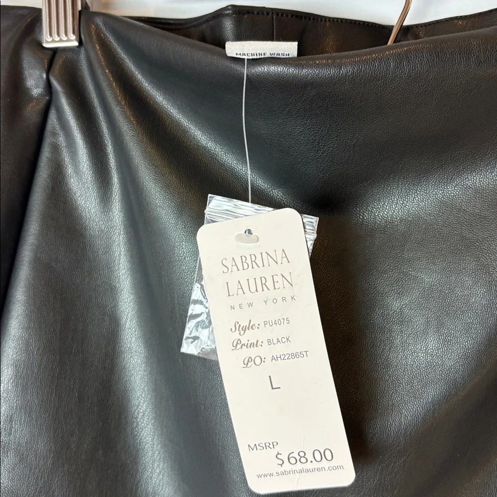 Sabrina Lauren Faux Leather Faux Wrap Mini Skirt Black Sz L NWT